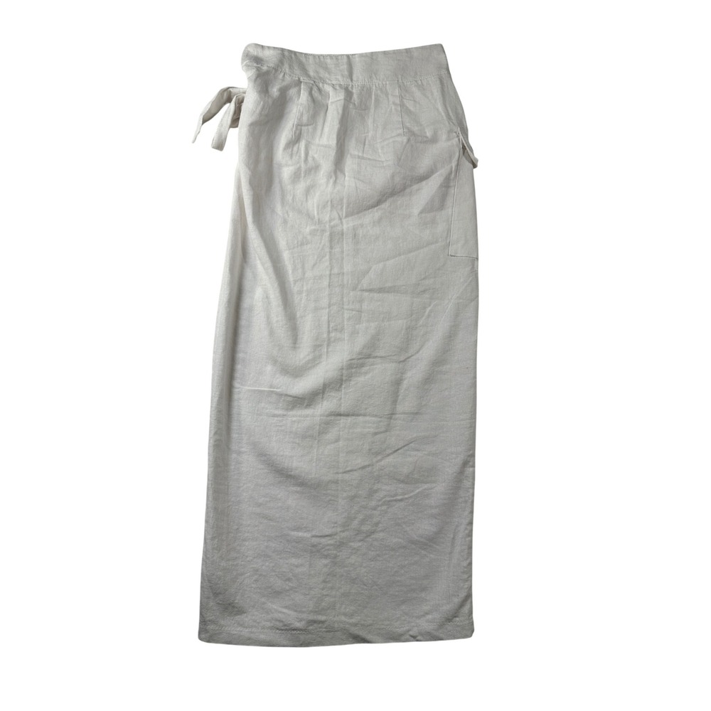 Contempo Women Off White Linen Blend Wrap Midi Skirt Cargo Pocket XS - Picture 3 of 9